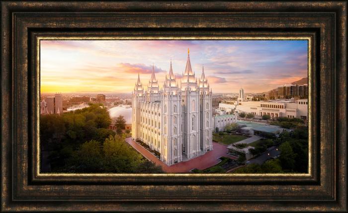 Salt Lake Temple From On High 23x38 Framed Canvas Giclee